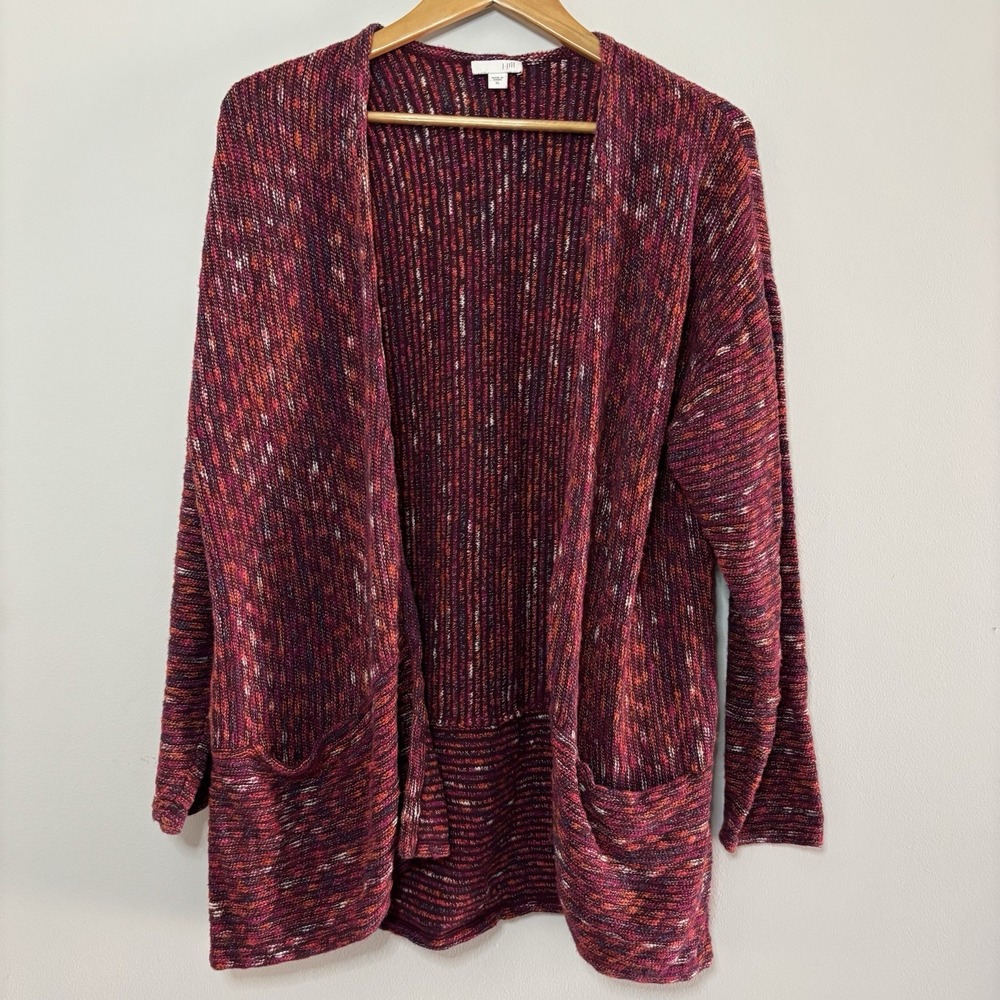 J. Jill Open Front Cardigan Sweater Women XL Cotton Blend Pockets Hippie Stripes